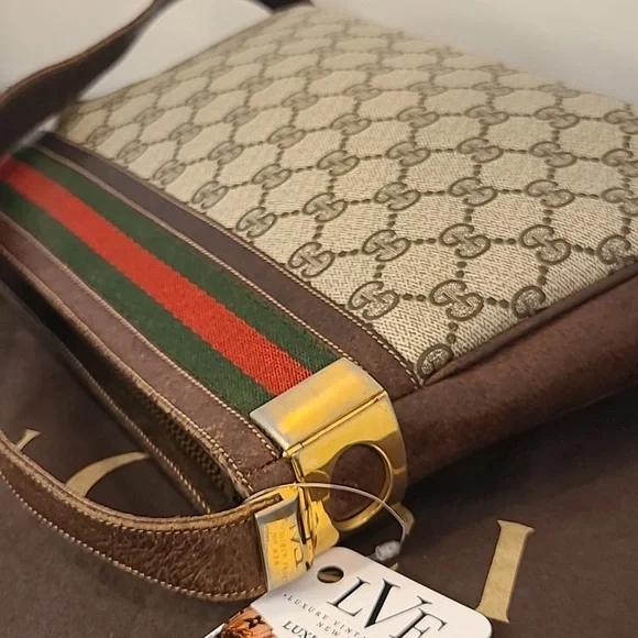 GUCCI VINTAGE 1970'S WEB SHERRY LINE COATED CANVAS/LEATHER SHOULDER BAG- RARE - Picture 16 of 17